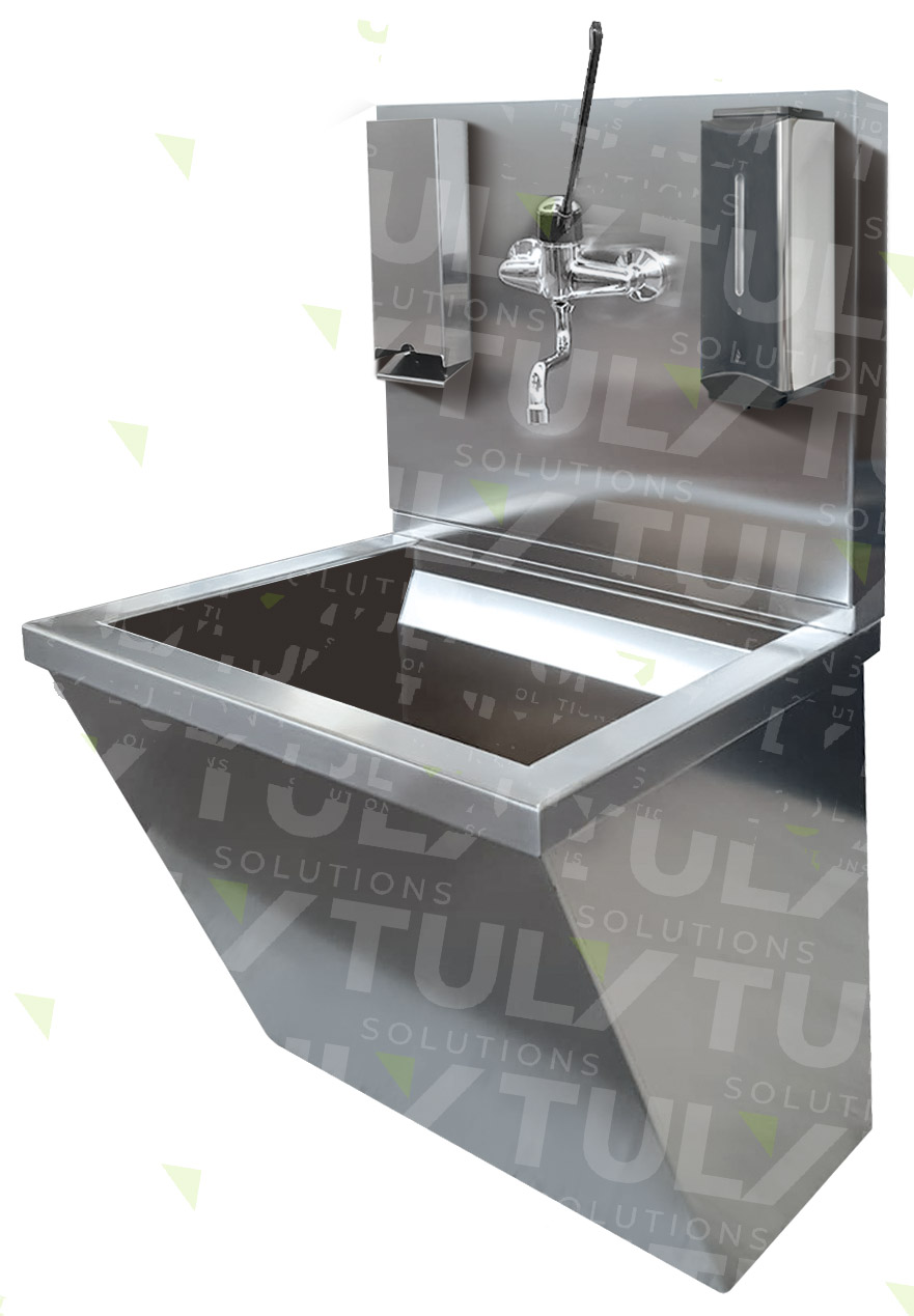 Lavello chirurgico con porta sapone e porta spugna