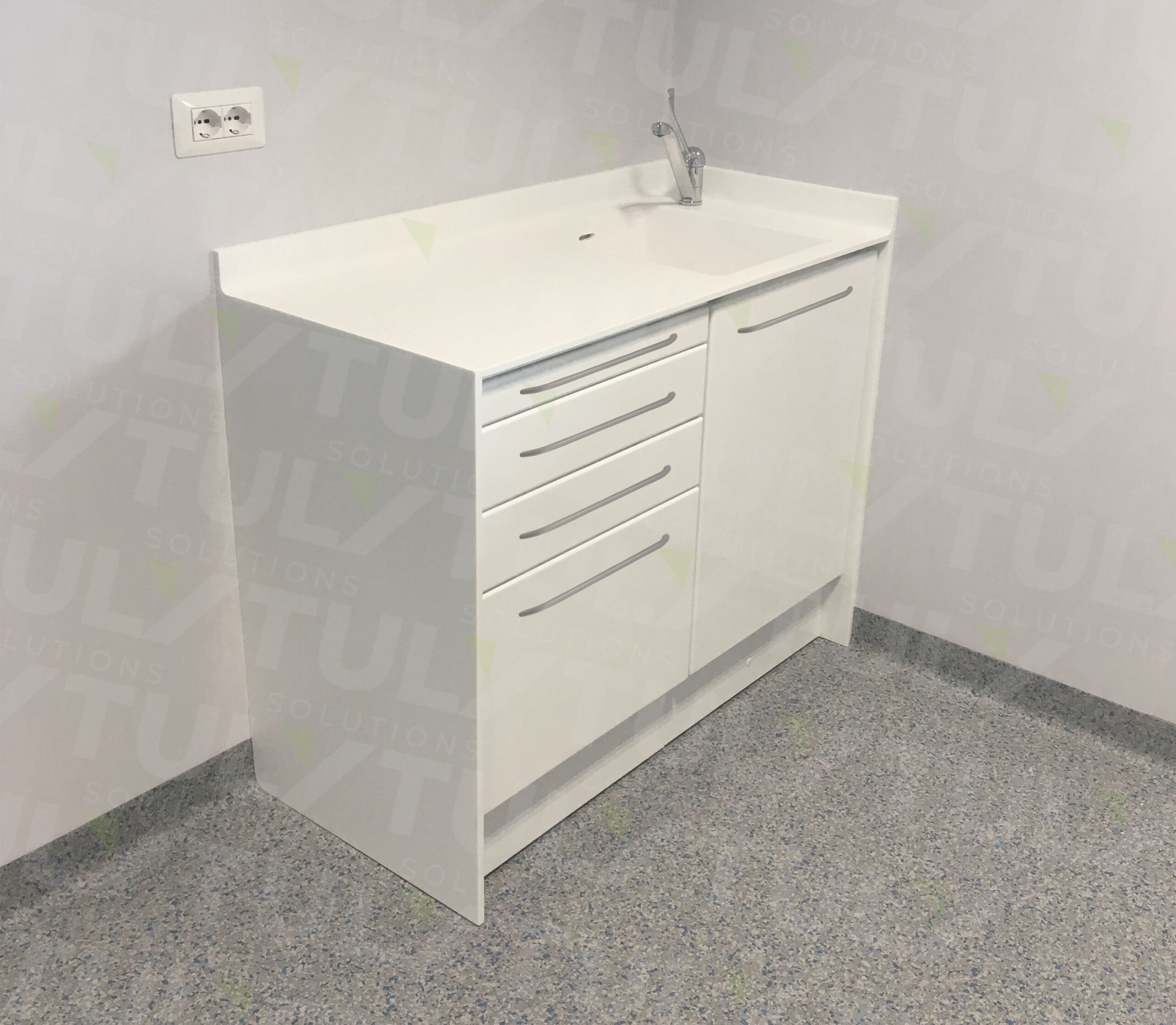 Composizione speciale in krion con lavello integrato al piano