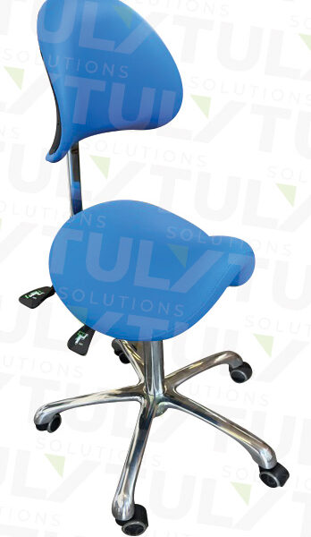 Sgabello ergonomico blu con schienale